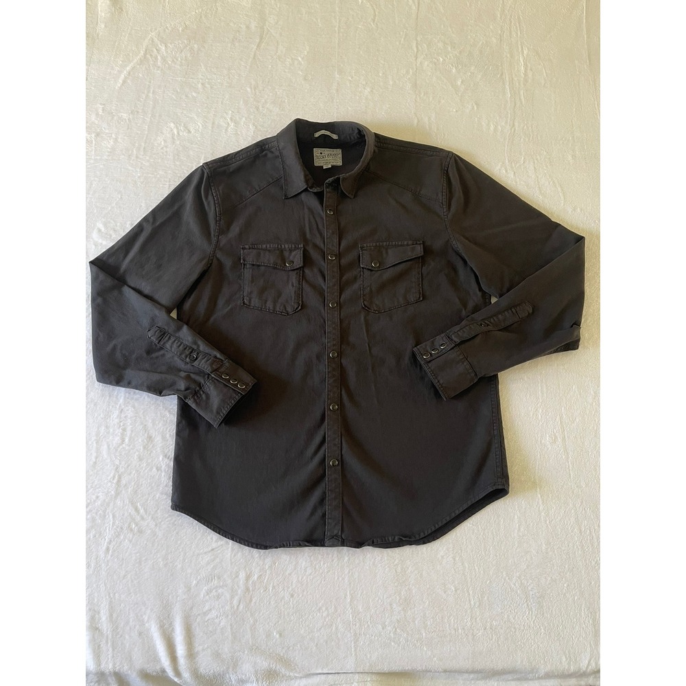 Lucky Brand Saturday Stretch Western Shirt Mens M Black Pearl Snap Classic Fit
